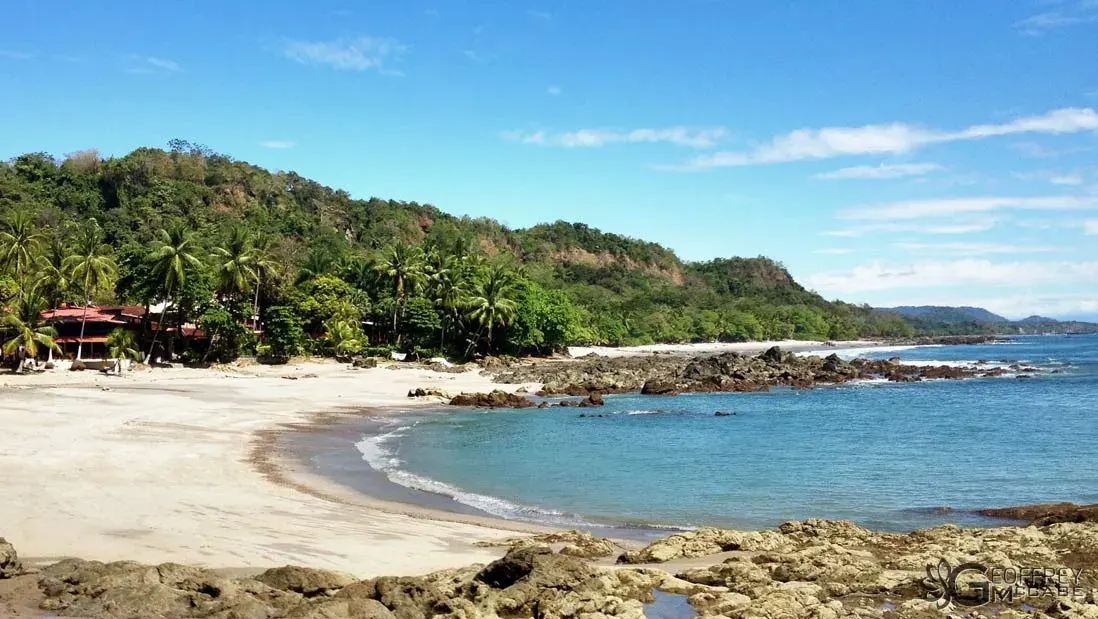 Montezuma bay with forested hills and calm water